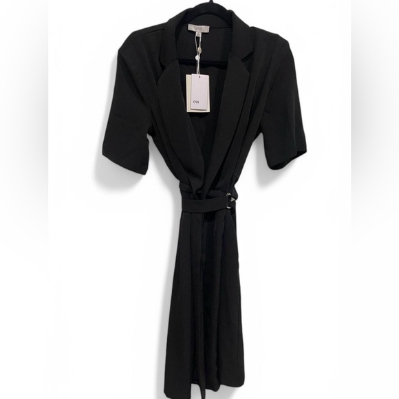 NWT Women's Ovi Bohme Black Belted Wrap Midi Dress Size Large Collared - Picture 1 of 5